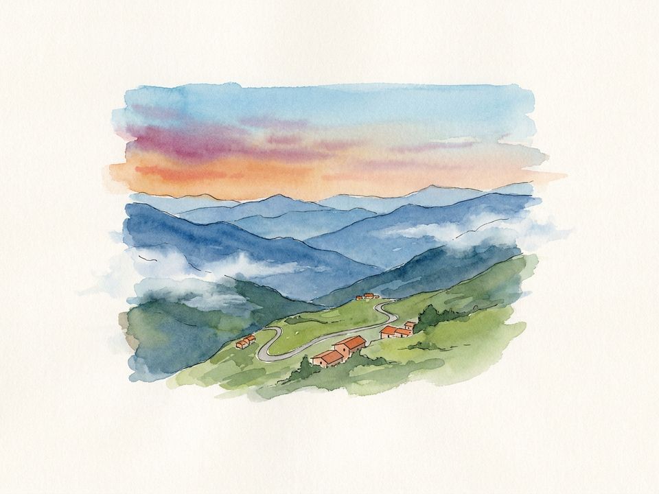 The Andes at dawn, in watercolour